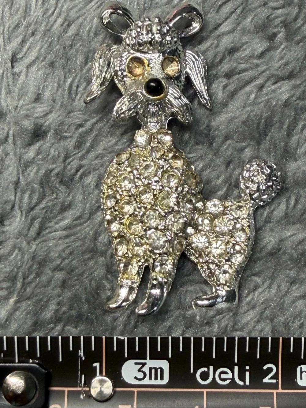 Silver Tone Rhinestone Poodle Dog Brooch Pin - Silver